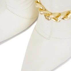 CAPE ROBBIN Boots Joelle White Pointed Toe Ankle Chain Metal Heel Boot