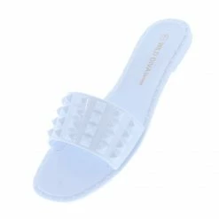Legend Jono01 White Studded Open Toe Flat Slide Sandal What's New
