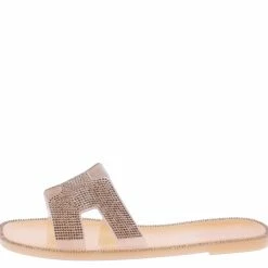 Legend What's New Jovie03 Nude Embellished Cut Out Flat Slide Sandal
