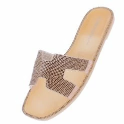 Legend What's New Jovie03 Nude Embellished Cut Out Flat Slide Sandal