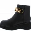 JP Jumbo05 Black Round Toe Gold Chain Chunky Ankle Boot Boots