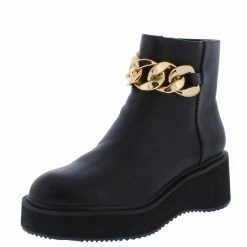 JP Jumbo05 Black Round Toe Gold Chain Chunky Ankle Boot Boots