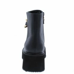JP Jumbo05 Black Round Toe Gold Chain Chunky Ankle Boot Boots