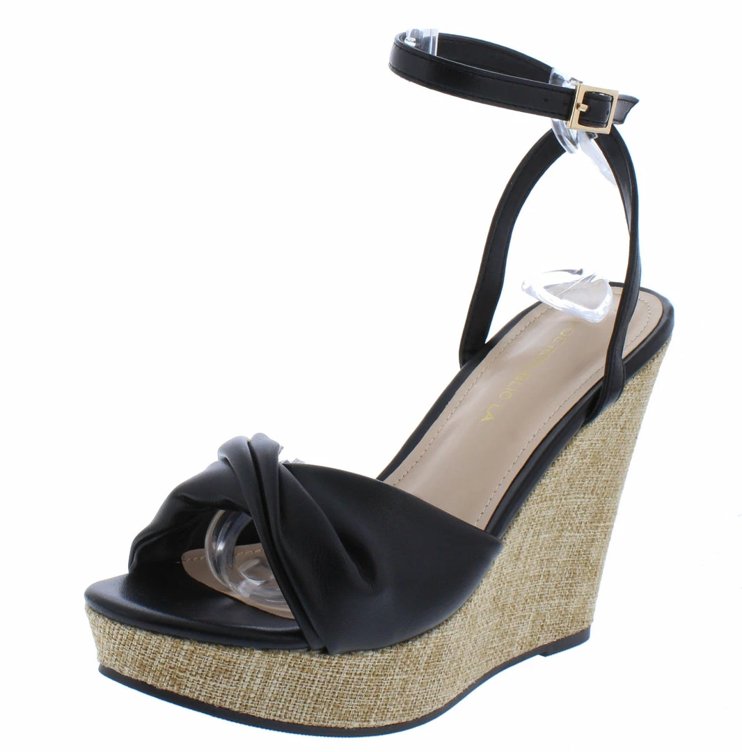 Shoe Republica Juniors Black Twist Open Toe Cross Back Ankle Strap Wedge 4 Shoe Republica Juniors Black Twist Open Toe Cross Back Ankle Strap Wedge