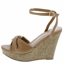 Shoe Republica Shoes Juniors Camel Twist Open Toe Cross Back Ankle Strap Wedge