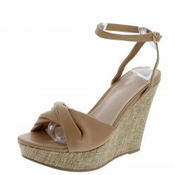 Shoe Republica Shoes Juniors Camel Twist Open Toe Cross Back Ankle Strap Wedge
