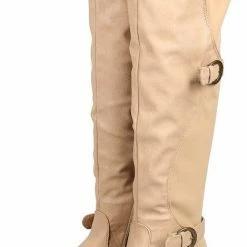 Liliana Cristy Beige High-low Slight Stretch Dual Strap Knee High Boot Boots