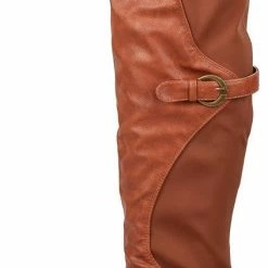Liliana Cristy Cognac High-low Slight Stretch Dual Strap Knee High Boot
