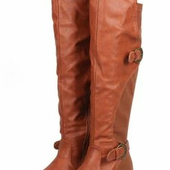 Liliana Cristy Cognac High-low Slight Stretch Dual Strap Knee High Boot