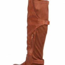Liliana Cristy Cognac High-low Slight Stretch Dual Strap Knee High Boot