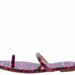 Liliana Lydia210 Pink Open Toe Ring Slide On Flat Sandal