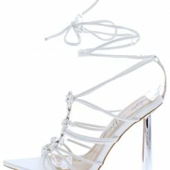 MACHI Kahlo White Pu Strappy Knotted Ring Open Toe Gold Heel What's New