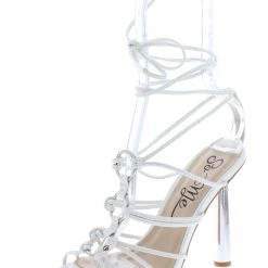 MACHI Kahlo White Pu Strappy Knotted Ring Open Toe Gold Heel What's New
