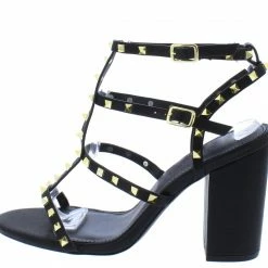 Liliana Shoes Jayleene057 Black Stud Caged Open Toe Chunky Heel