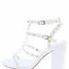 Liliana Jayleene057 White Stud Caged Open Toe Chunky Heel