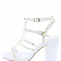 Liliana Jayleene057 White Stud Caged Open Toe Chunky Heel