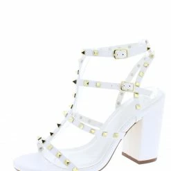 Liliana Jayleene057 White Stud Caged Open Toe Chunky Heel