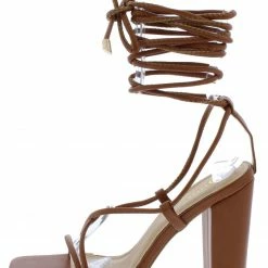 OIL J Kayla Tan Pu Open Toe Strappy Ankle Wrap Block Heel