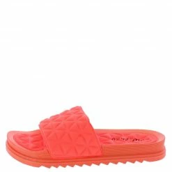 Weeboo Kelly28 Neon Coral Geo Texture Open Toe Slide On Flat Shoes