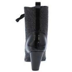 CAPE ROBBIN Kelsey18 Black Glitter Pointed Toe Lace Up Ankle Boot