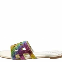 JP Kick25 Gold Metallic Pu Multi Caged Flat Slide Sandal