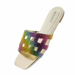 JP Kick25 Gold Metallic Pu Multi Caged Flat Slide Sandal