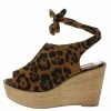 WESTWOOD Shoes Kite04 Leopard Peep Toe Ankle Tie Platform Wood Wedge