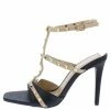 Legend What's New Lacey28 Black Crocodile Studded Open Toe Gladiator Heel