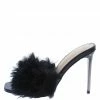 Shoe Republica Lalaland Black Faux Fur Open Toe Slide On Stiletto Heel