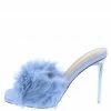 Shoe Republica Lalaland Blue Faux Fur Open Toe Slide On Stiletto Heel