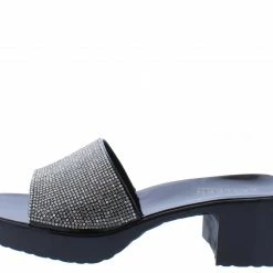 Elegant Larkk9 Black Embellished Open Toe Slide On Chunky Heel What's New