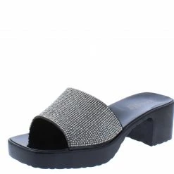 Elegant Larkk9 Black Embellished Open Toe Slide On Chunky Heel What's New