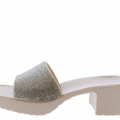 Elegant Larkk9 Nude Embellished Open Toe Slide On Chunky Heel What's New