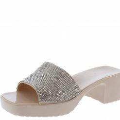 Elegant Larkk9 Nude Embellished Open Toe Slide On Chunky Heel What's New