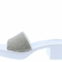 Elegant Larkk9 White Embellished Open Toe Slide On Chunky Heel
