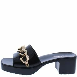 Forever Link List12 Black Square Open Toe Chain Chunky Mule Heel