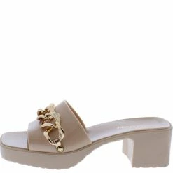 Forever Link List12 Nude Square Open Toe Chain Chunky Mule Heel