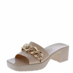 Forever Link List12 Nude Square Open Toe Chain Chunky Mule Heel