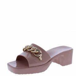 Forever Link What's New List92 Nude Open Toe Embellished Chain Chunky Mule Heel