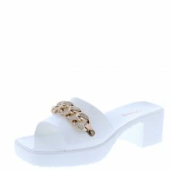 Forever Link What's New List92 White Open Toe Embellished Chain Chunky Mule Heel