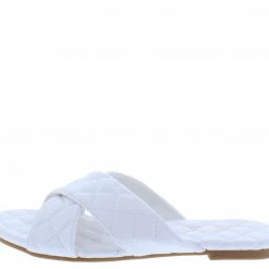 Elegant What's New Lux58 White Quilted Cross Strap Open Toe Flat Slide Sandal