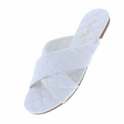 Elegant What's New Lux58 White Quilted Cross Strap Open Toe Flat Slide Sandal