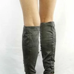 ATHENA M313 Grey Floral Embroidered Slouchy Knee High Boot