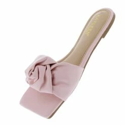 Elegant Maccy20 Pink Knotted Square Open Toe Flat Slide Sandal What's New