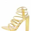 MACHI Maddie Gold Hologram Pointed Open Toe Strappy Tall Block Heel Shoes