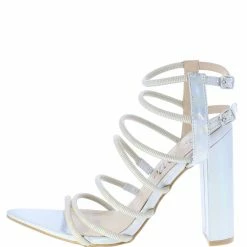 MACHI Maddie Hologram Pointed Open Toe Strappy Tall Block Heel