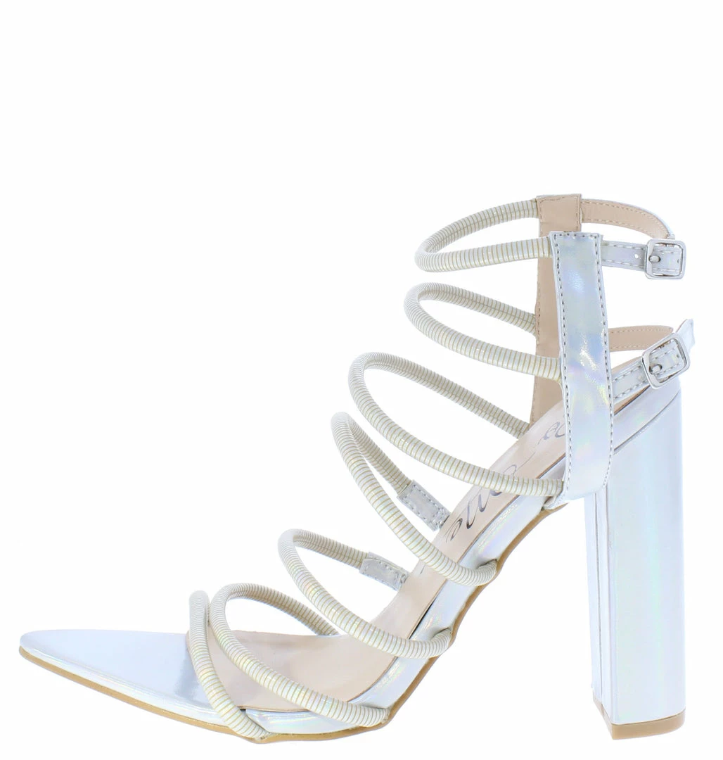 MACHI Maddie Hologram Pointed Open Toe Strappy Tall Block Heel 3 MACHI Maddie Hologram Pointed Open Toe Strappy Tall Block Heel
