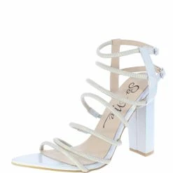 MACHI Maddie Hologram Pointed Open Toe Strappy Tall Block Heel