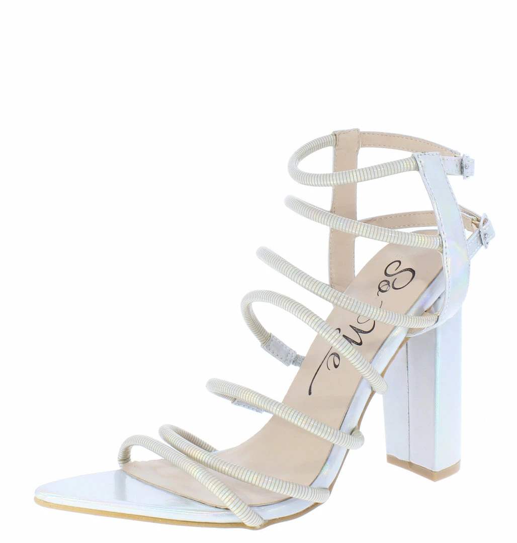 MACHI Maddie Hologram Pointed Open Toe Strappy Tall Block Heel 4 MACHI Maddie Hologram Pointed Open Toe Strappy Tall Block Heel