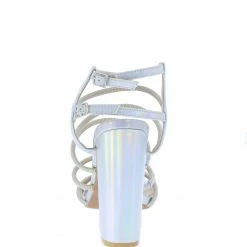 MACHI Maddie Hologram Pointed Open Toe Strappy Tall Block Heel 7 MACHI Maddie Hologram Pointed Open Toe Strappy Tall Block Heel